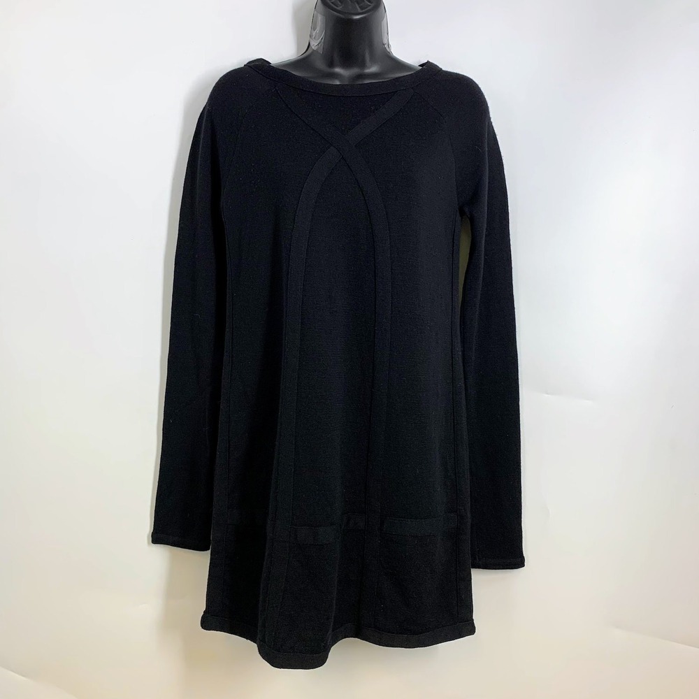 BCBGMAXAZRIA Black Merino Wool Long Sleeve Tunic Sweater Dress Size S